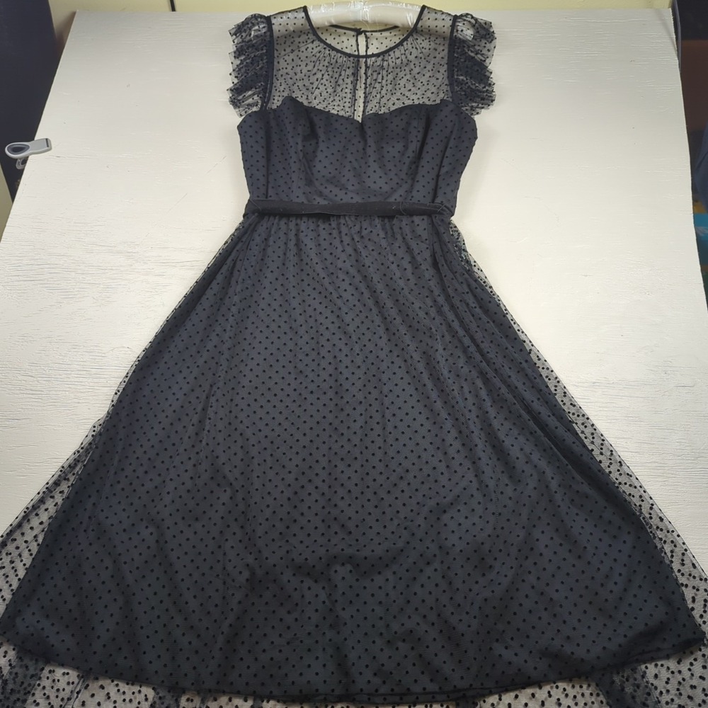Jason Wu Dress Illusion‎ Mesh Midi Black Polka Dot Classic Party Goth Wednesday